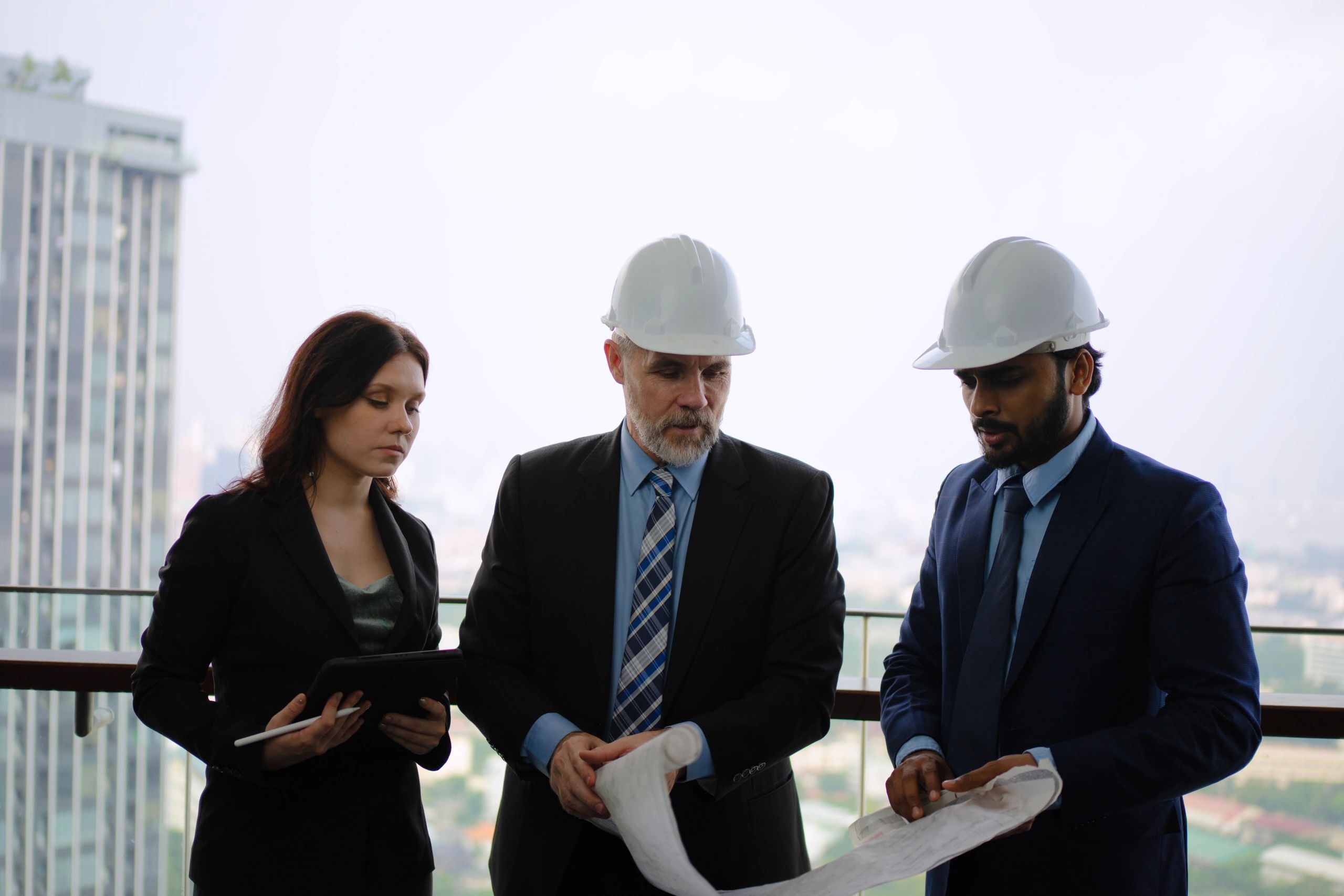 Engineering team collaborating in a modern office environment
