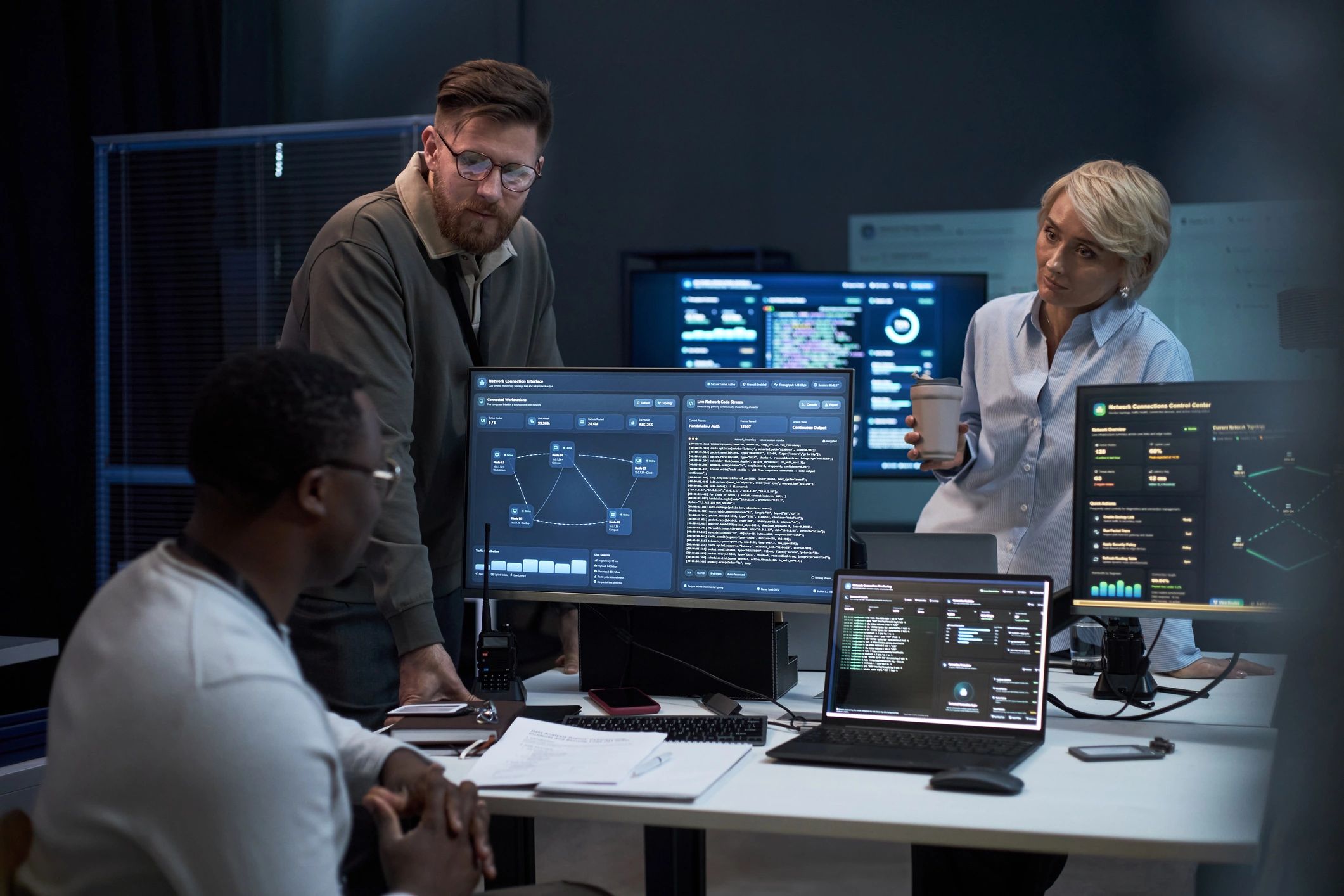 IT operations team monitoring network systems